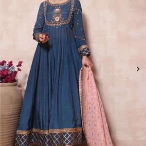 Pakistani Blue and Pink maxi dress.